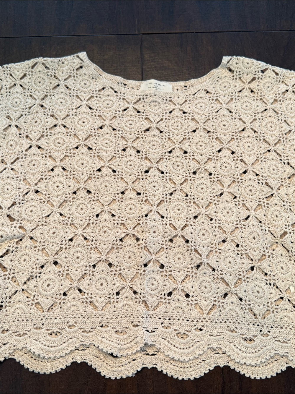 Sezane Crochet Lace Short Sleeve Tunic - Cream